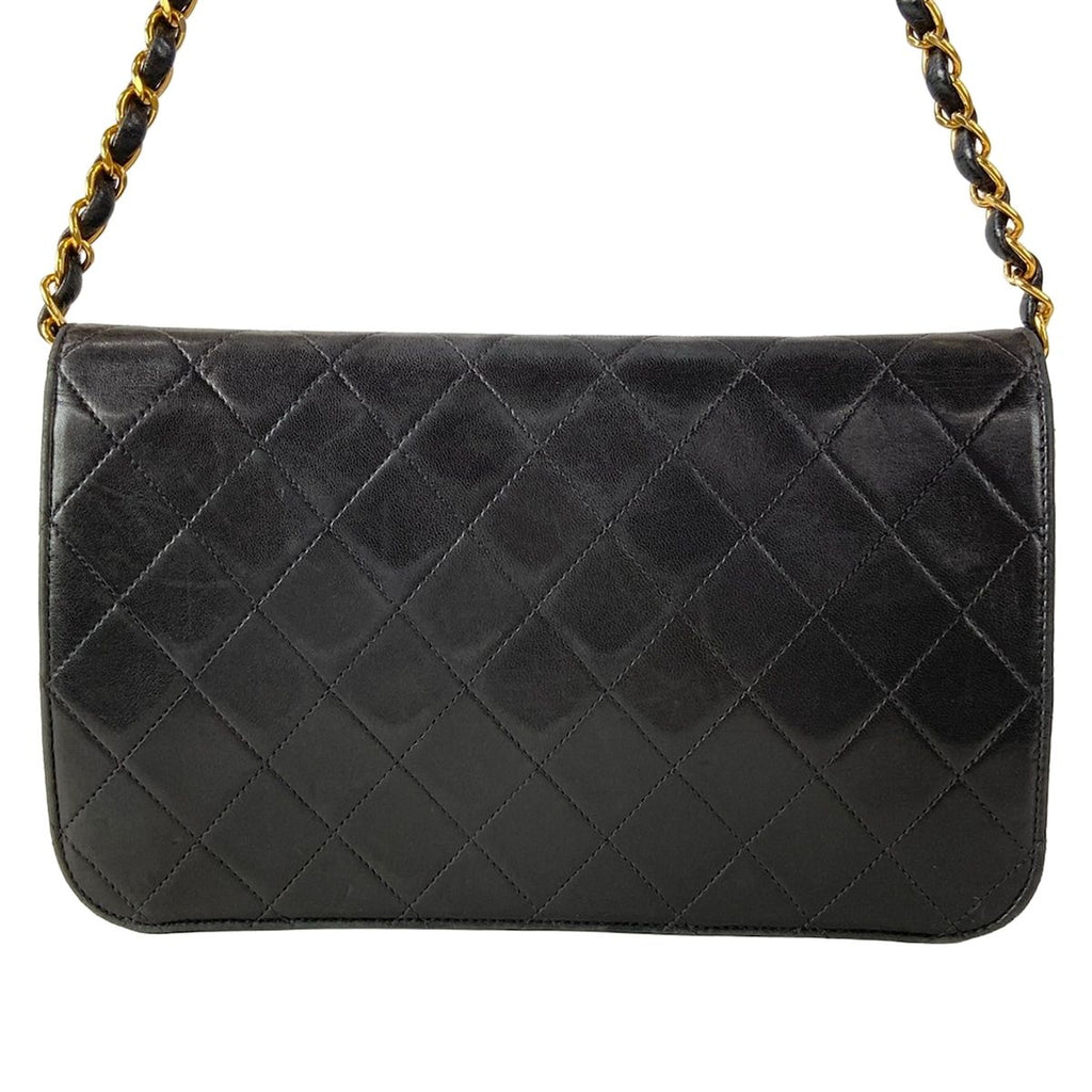 Chanel Shoulder Bag Single Flap Quilted Black Gold Chain Full Push Lock Lambskin — view 3