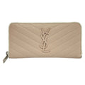 Saint Laurent Paris Wallet Monogram Full Zip Pink Beige Zip Around Leather