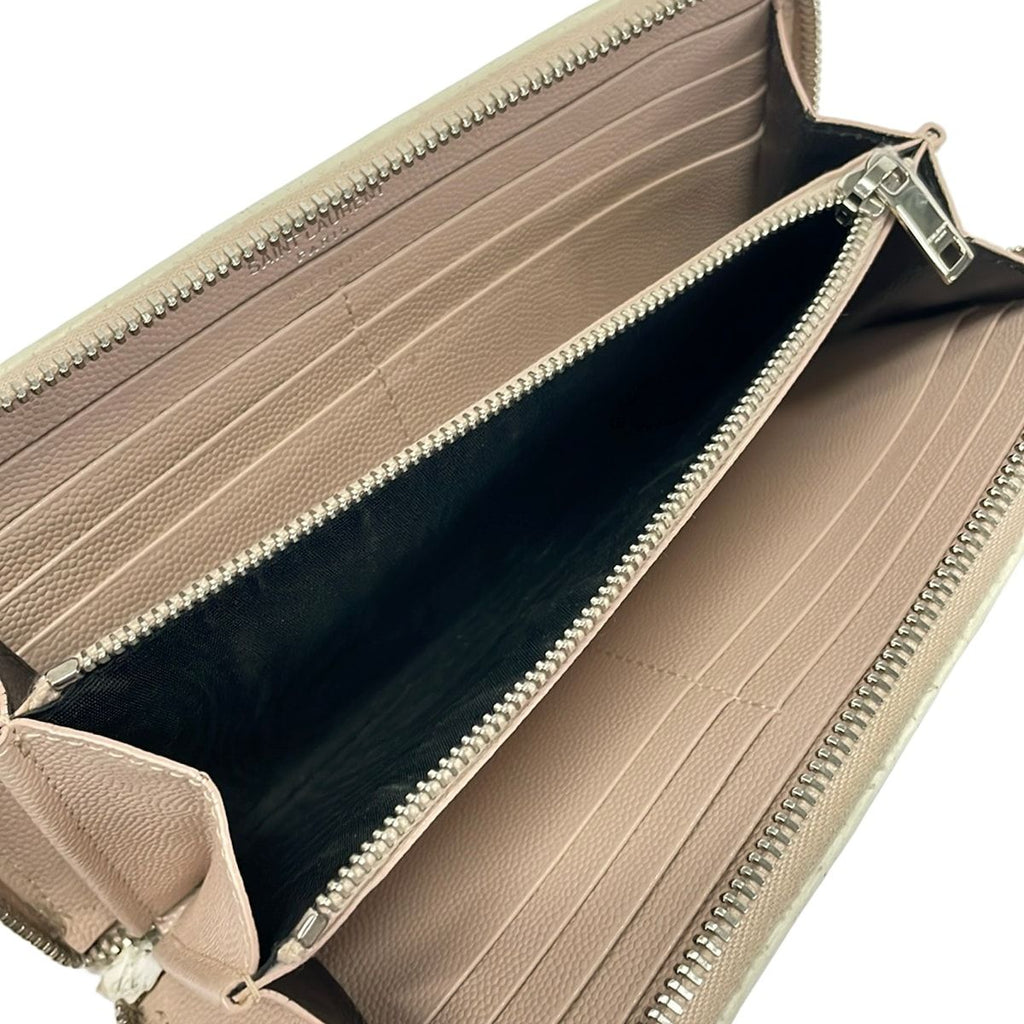 Saint Laurent Paris Wallet Monogram Full Zip Pink Beige Zip Around Leather — view 4