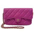 Chanel Wallet Quilted Purple Chain Gold Shoulder