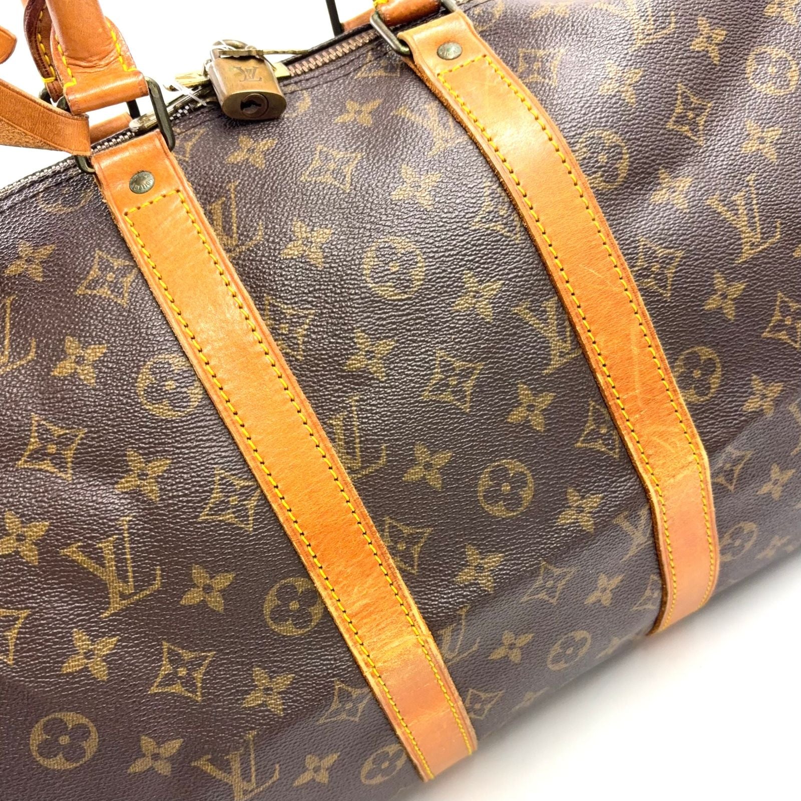 Louis Vuitton Keepall 45 Monogram Leather Brown Boston Bag Gold — view 9