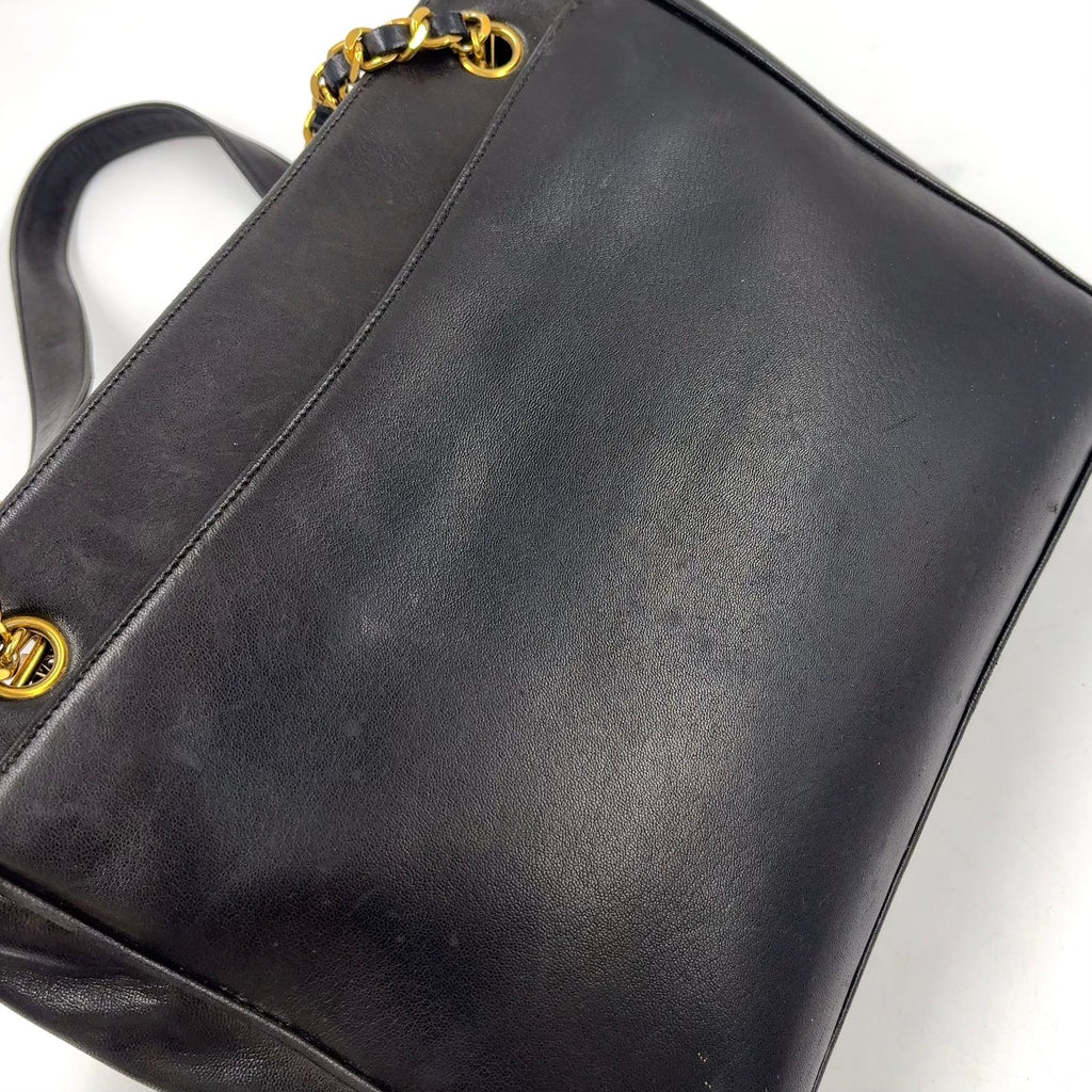 Chanel CC Logo Caviar Leather Black Shoulder Bag Gold — view 8