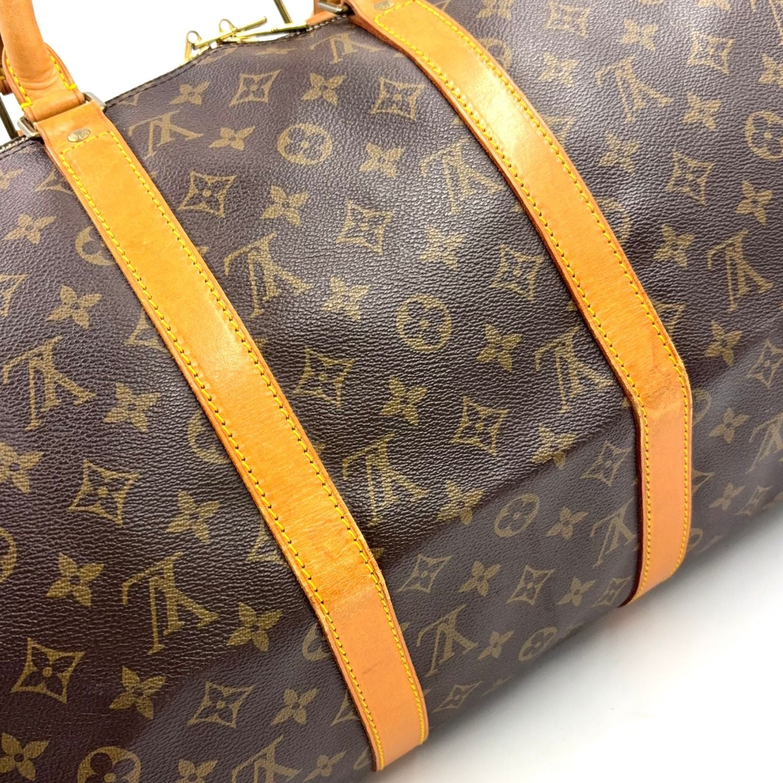 Louis Vuitton Keepall Bandouliere 50 Monogram Leather Brown Boston Bag Gold — view 8