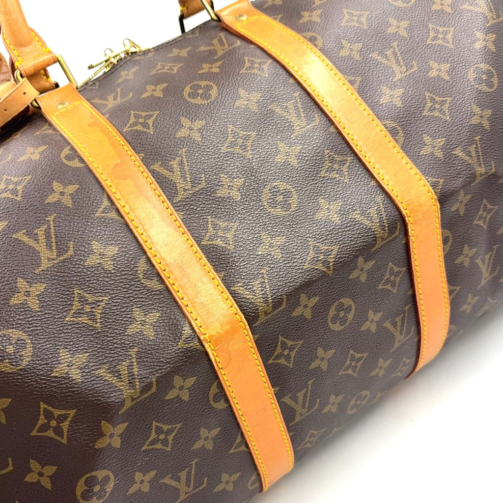 Louis Vuitton Keepall Bandouliere 50 Monogram Leather Brown Boston Bag Gold — view 7