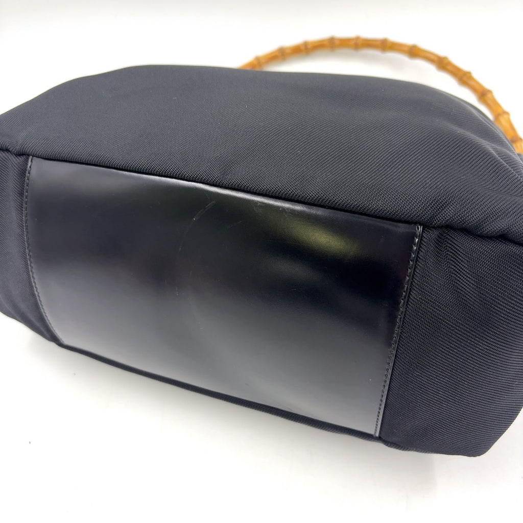 Gucci Bamboo Leather Canvas Black Handbag Silver — view 7