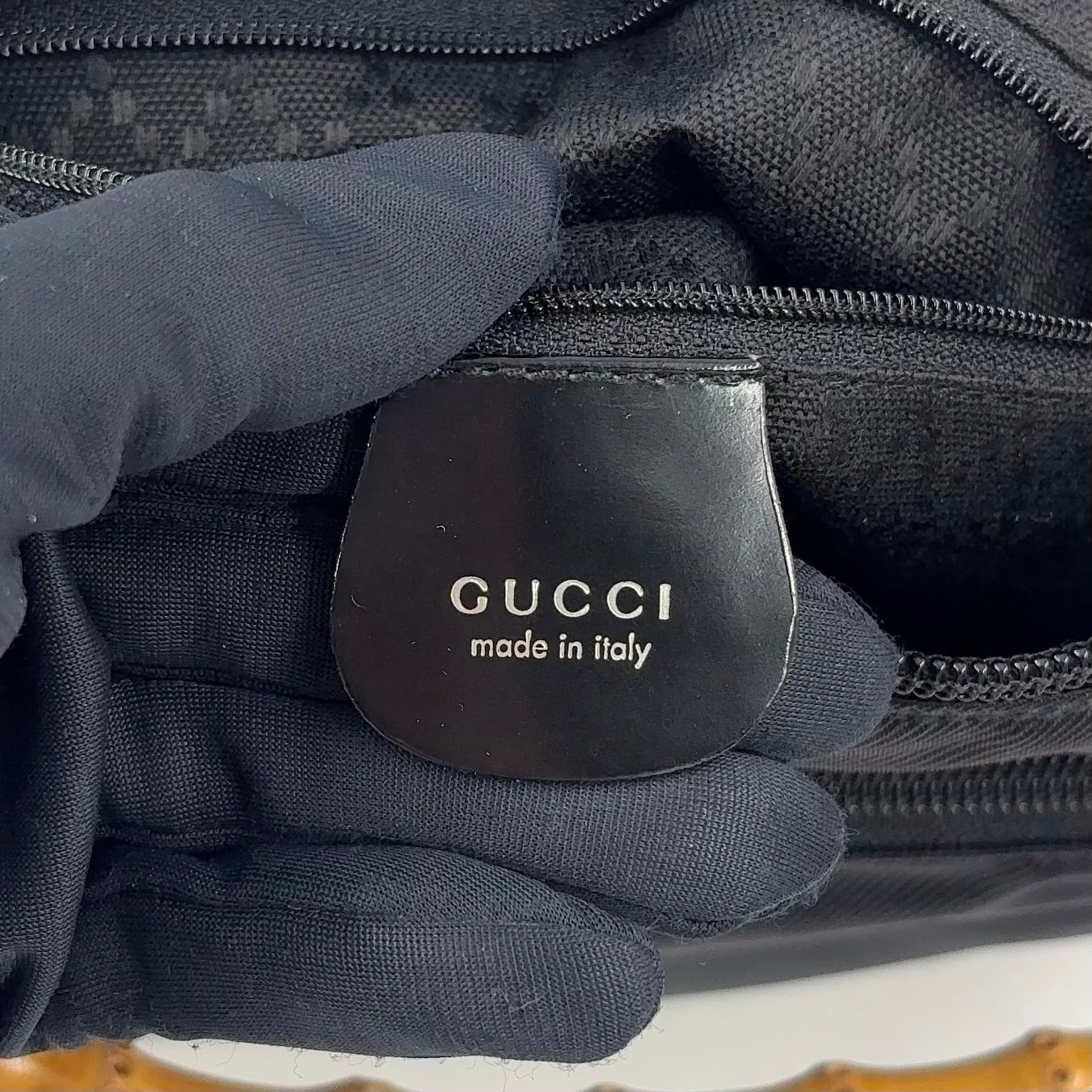 Gucci Bamboo Leather Canvas Black Handbag Silver — view 4