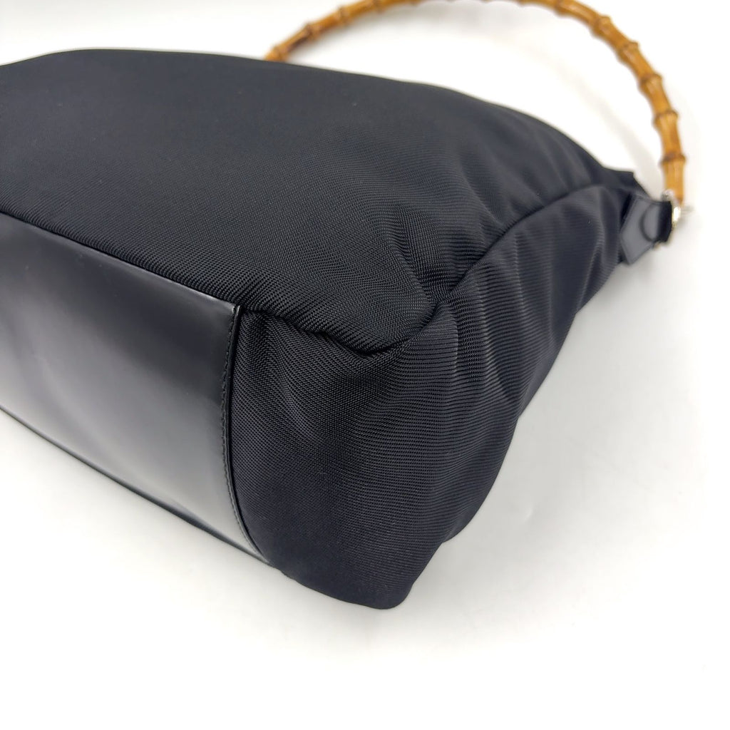 Gucci Bamboo Leather Canvas Black Handbag Silver — view 6