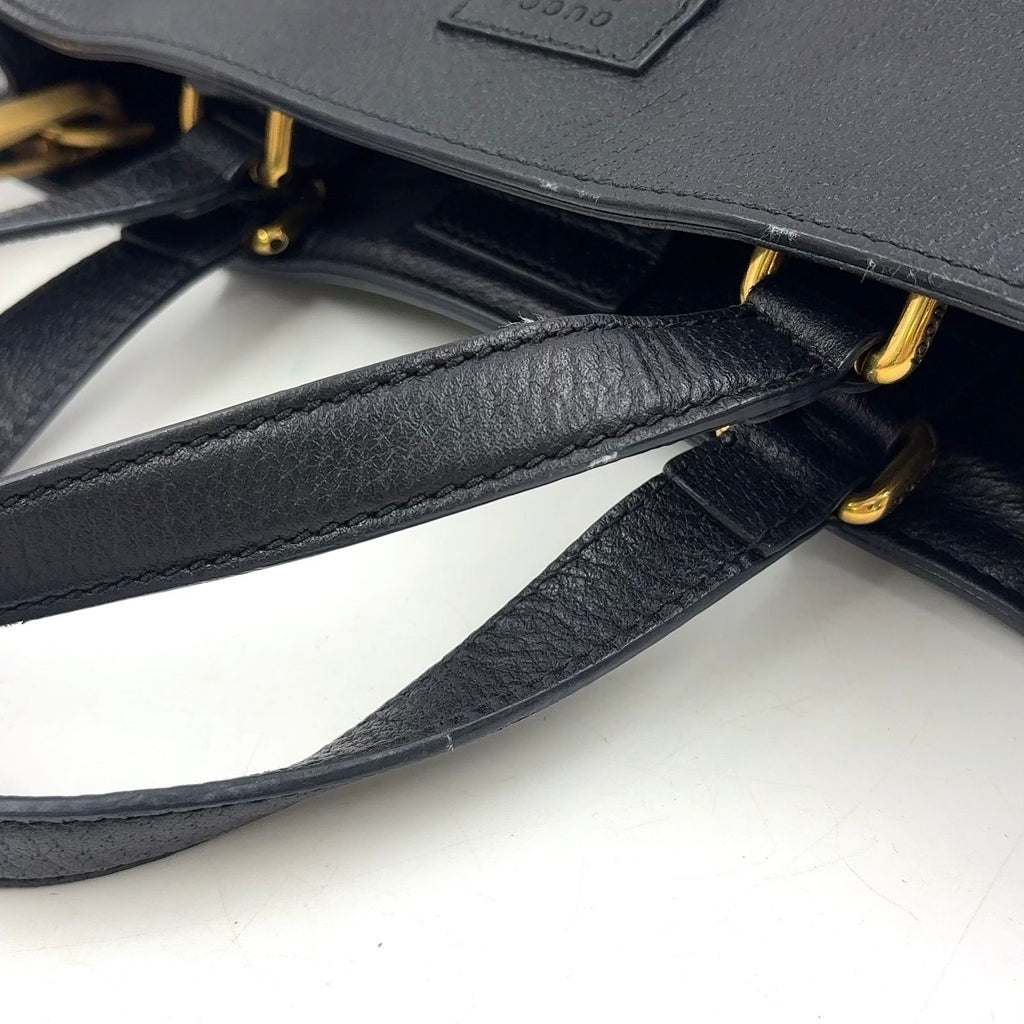 Gucci 2-Way Shoulder Bag Leather Black Tote Gold — view 6