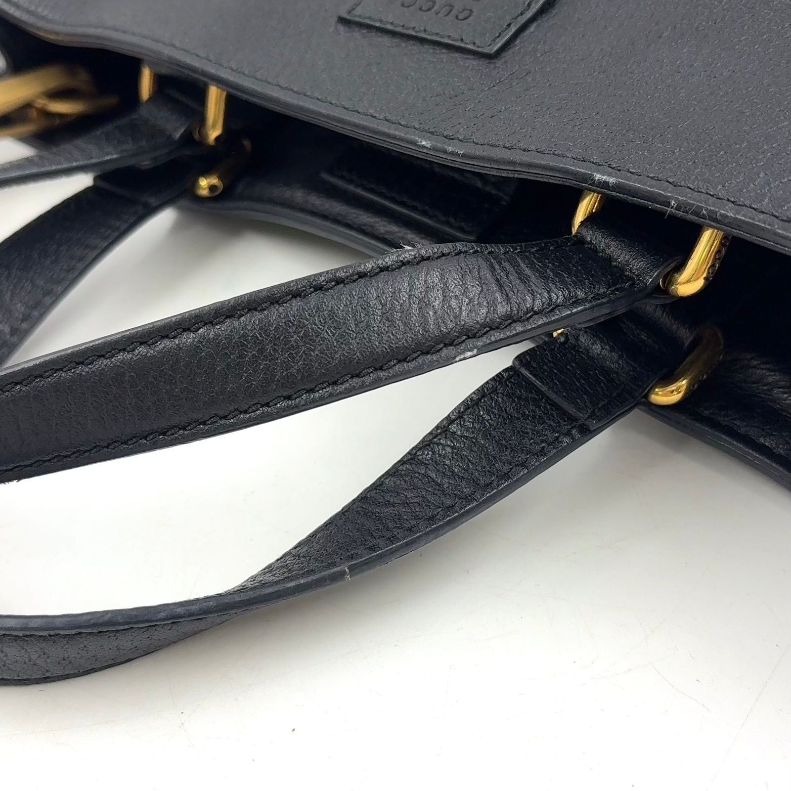 Gucci 2-Way Shoulder Bag Leather Black Tote Gold — view 6