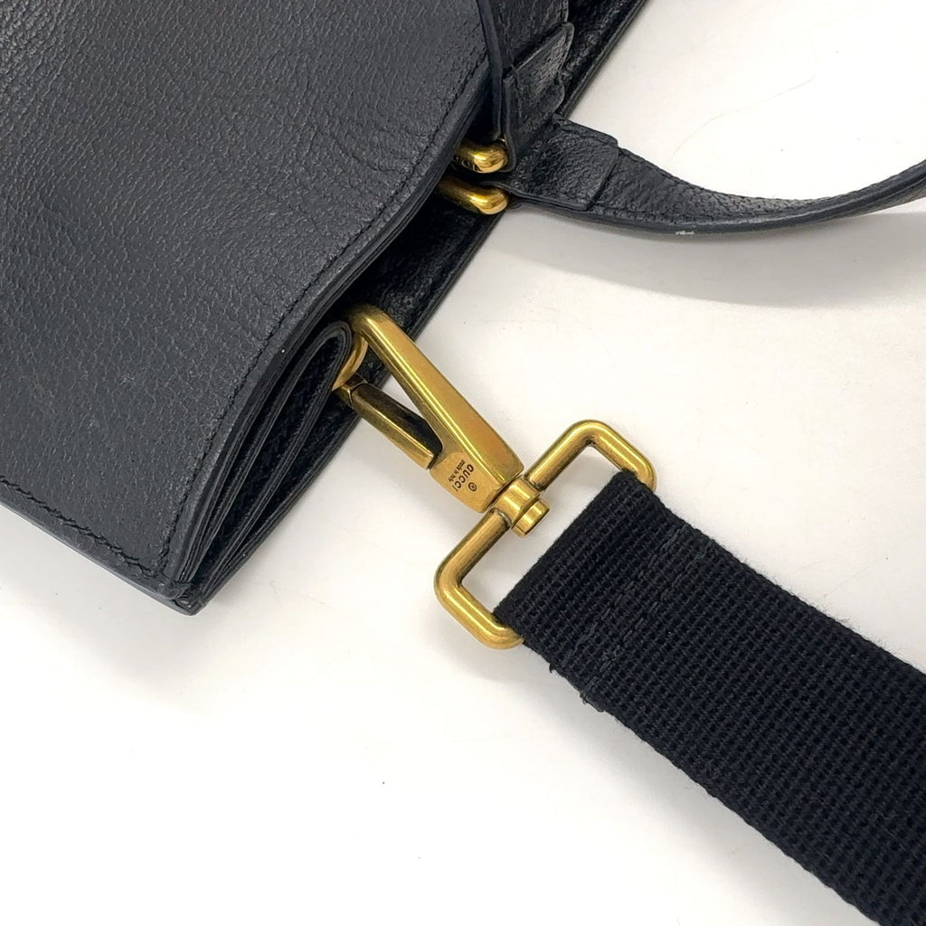 Gucci 2-Way Shoulder Bag Leather Black Tote Gold — view 9