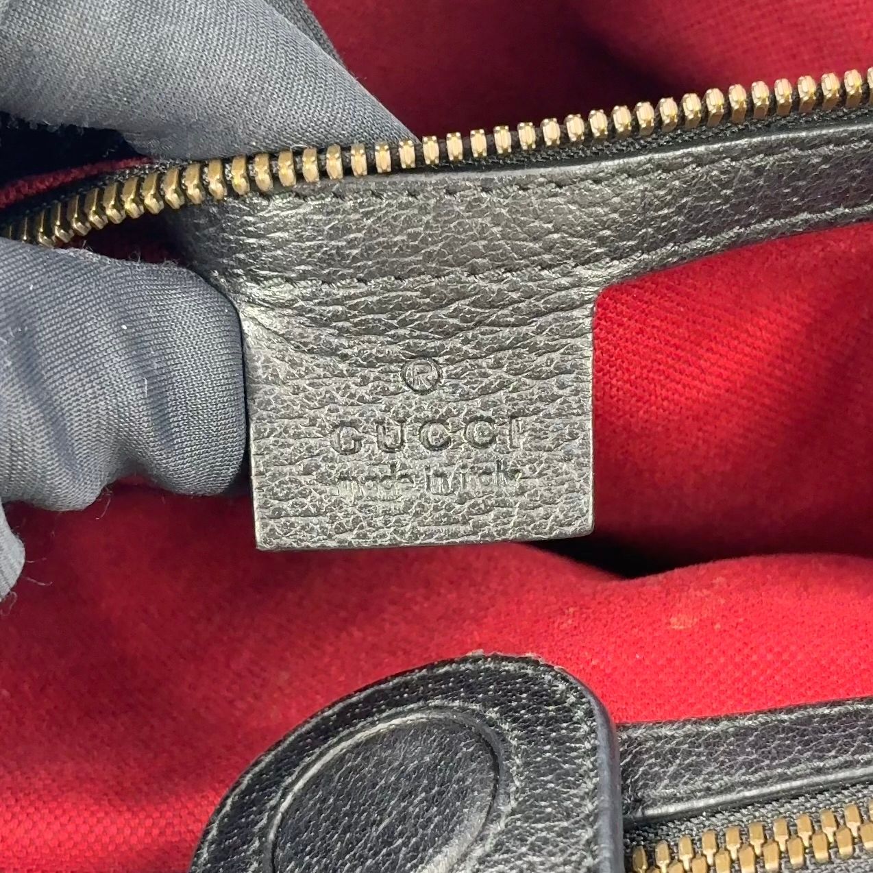 Gucci 2-Way Shoulder Bag Leather Black Tote Gold — view 4