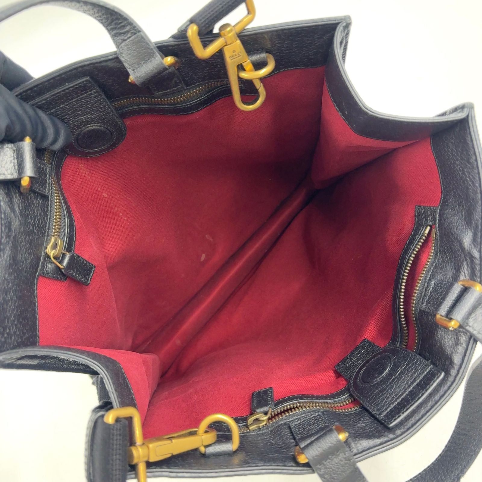 Gucci 2-Way Shoulder Bag Leather Black Tote Gold — view 3