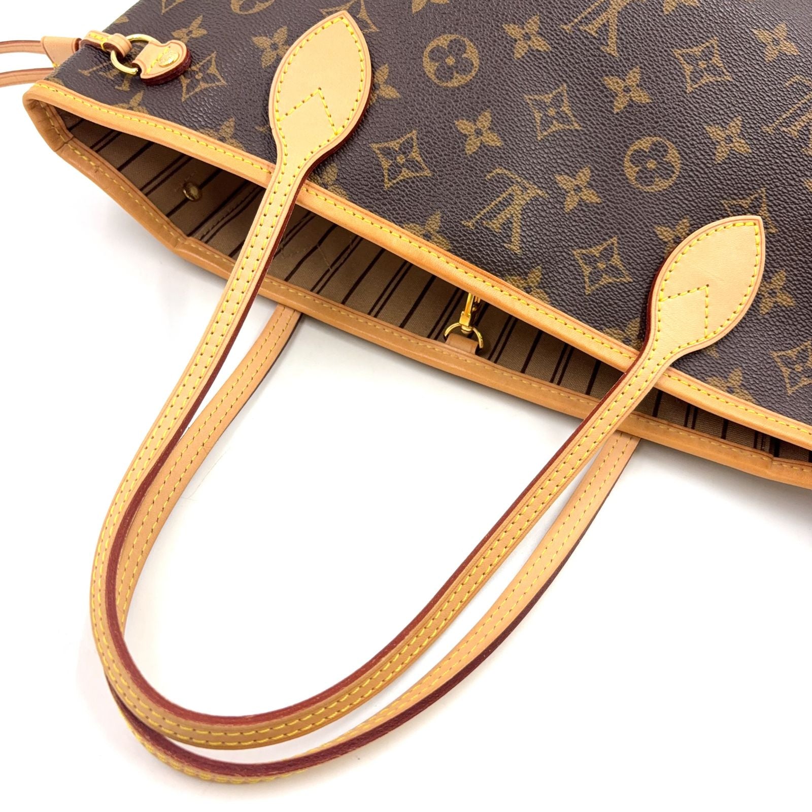 Louis Vuitton Neverfull PM Monogram Leather Brown Beige Tote Gold — view 8