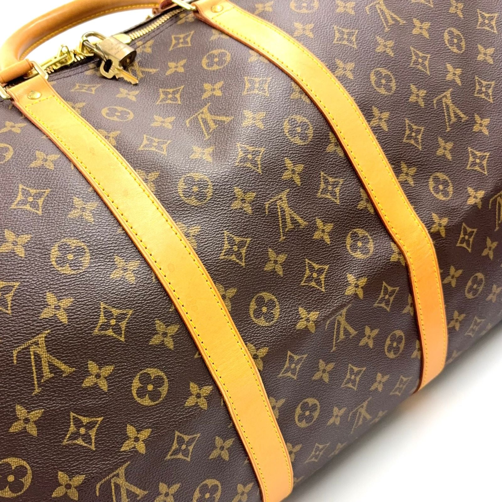 Louis Vuitton Keepall 60 Monogram Leather Brown Boston Bag Gold — view 9