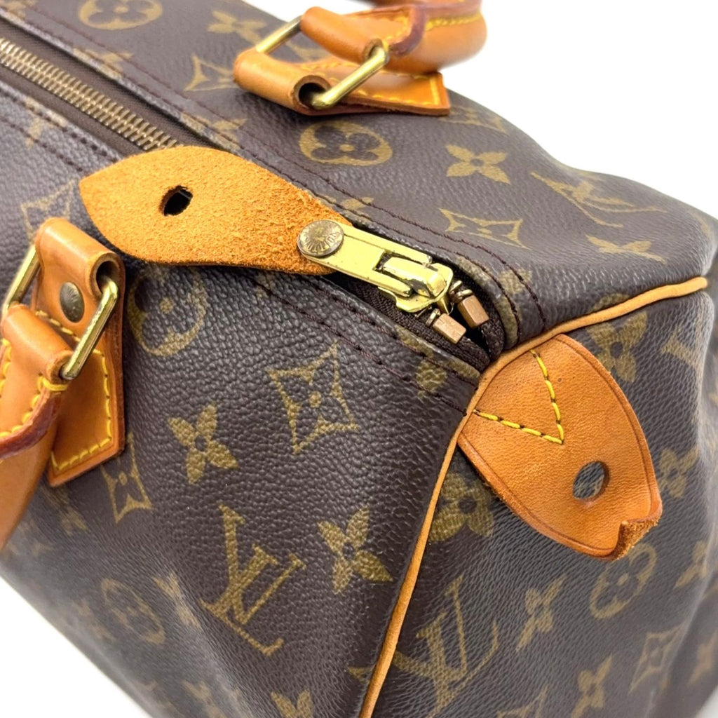 Louis Vuitton Speedy 30 Monogram Leather Brown Handbag Gold — view 9