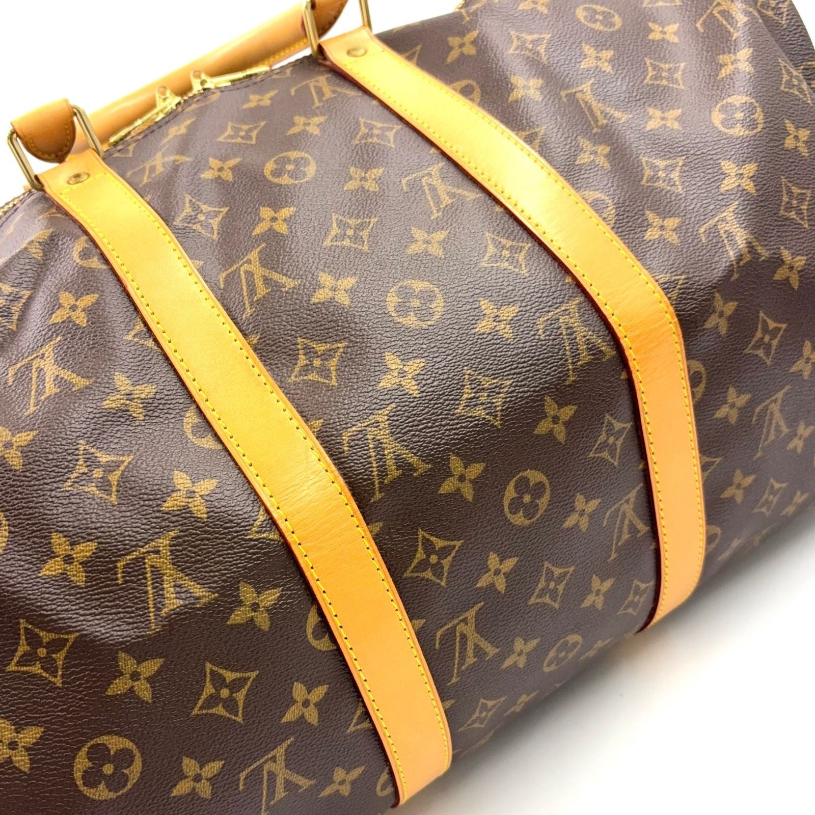 Louis Vuitton Keepall Bandouliere 50 Monogram Leather Brown Boston Bag Gold — view 8