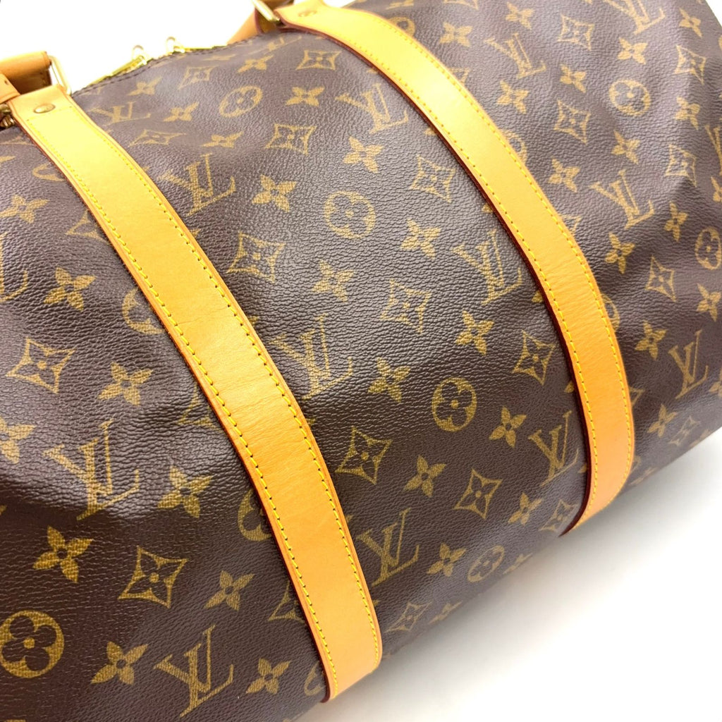 Louis Vuitton Keepall Bandouliere 50 Monogram Leather Brown Boston Bag Gold — view 7