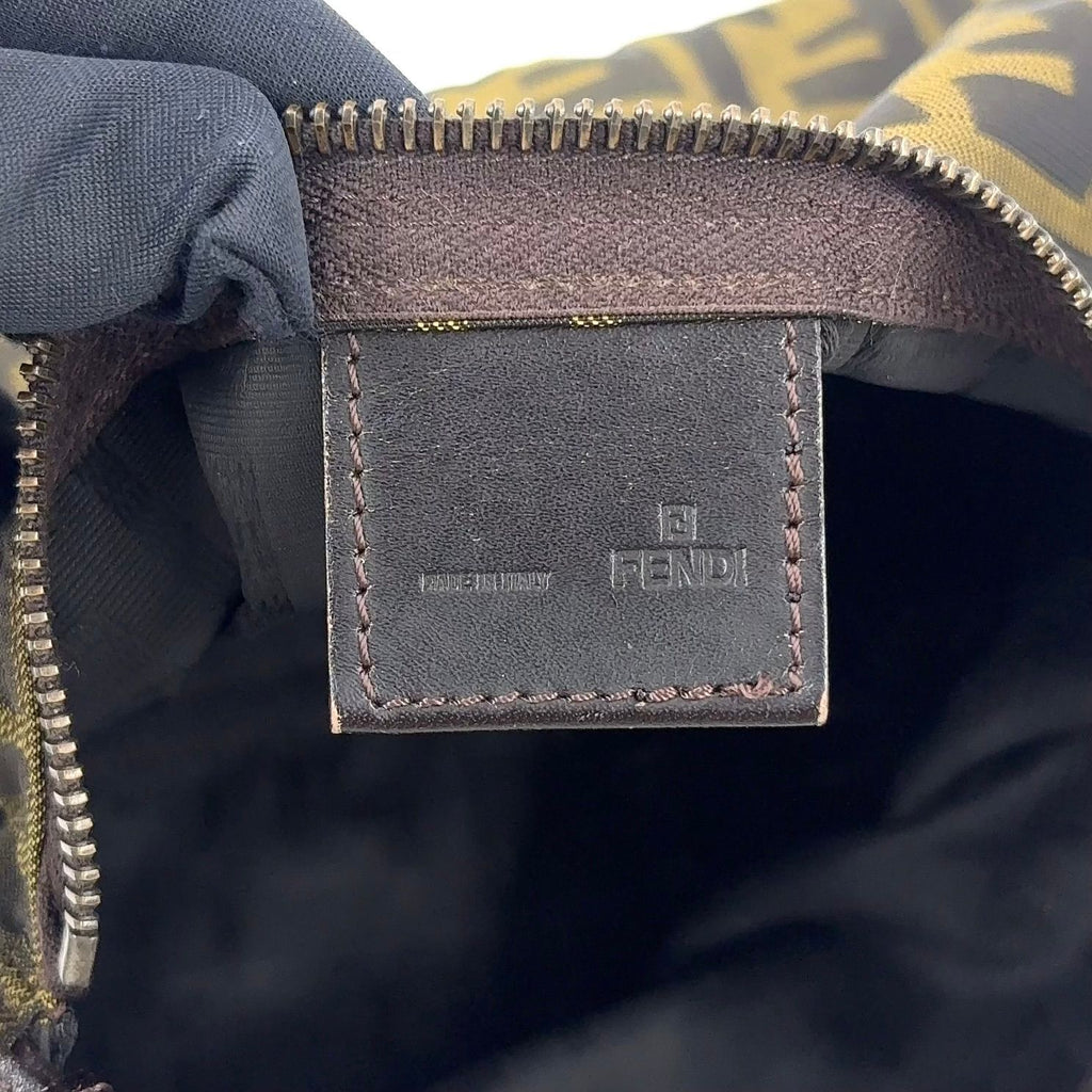 Fendi Zucca Pattern Leather Canvas Khaki Brown Handbag Silver — view 4