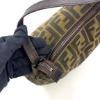 Fendi Zucca Pattern Leather Canvas Khaki Brown Handbag Silver — view 7