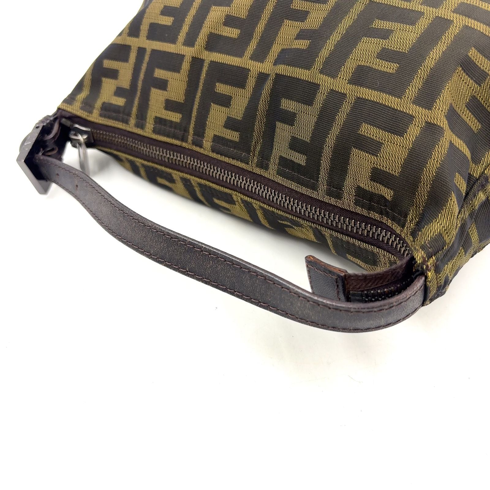 Fendi Zucca Pattern Leather Canvas Khaki Brown Handbag Silver — view 5