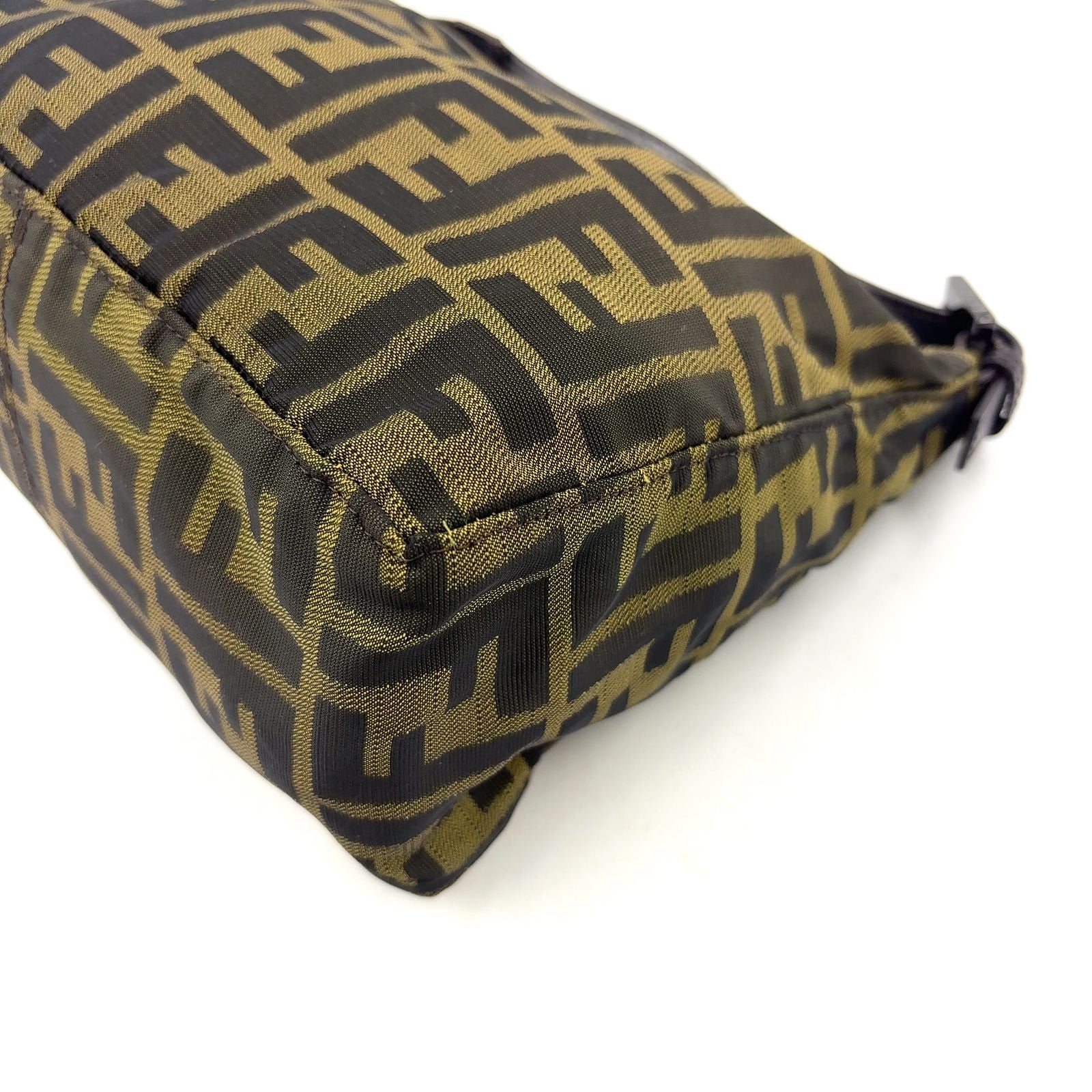 Fendi Zucca Pattern Leather Canvas Khaki Brown Handbag Silver — view 9
