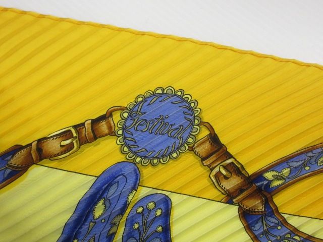 Hermes Carre 90 Pleated Scarf Festival Yellow Silk — view 3