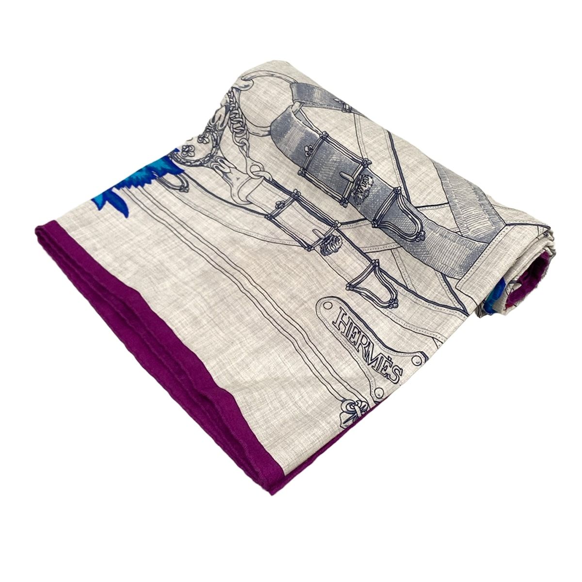Hermes Shawl Carre Geant 140 Gray Purple Multi Cavalcadour Fleur Cashmere Silk