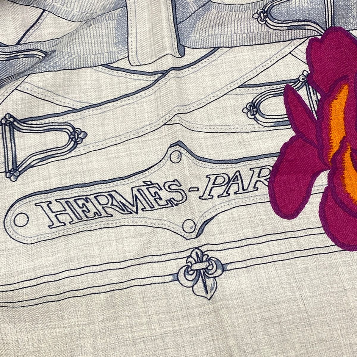 Hermes Shawl Carre Geant 140 Gray Purple Multi Cavalcadour Fleur Cashmere Silk — view 4
