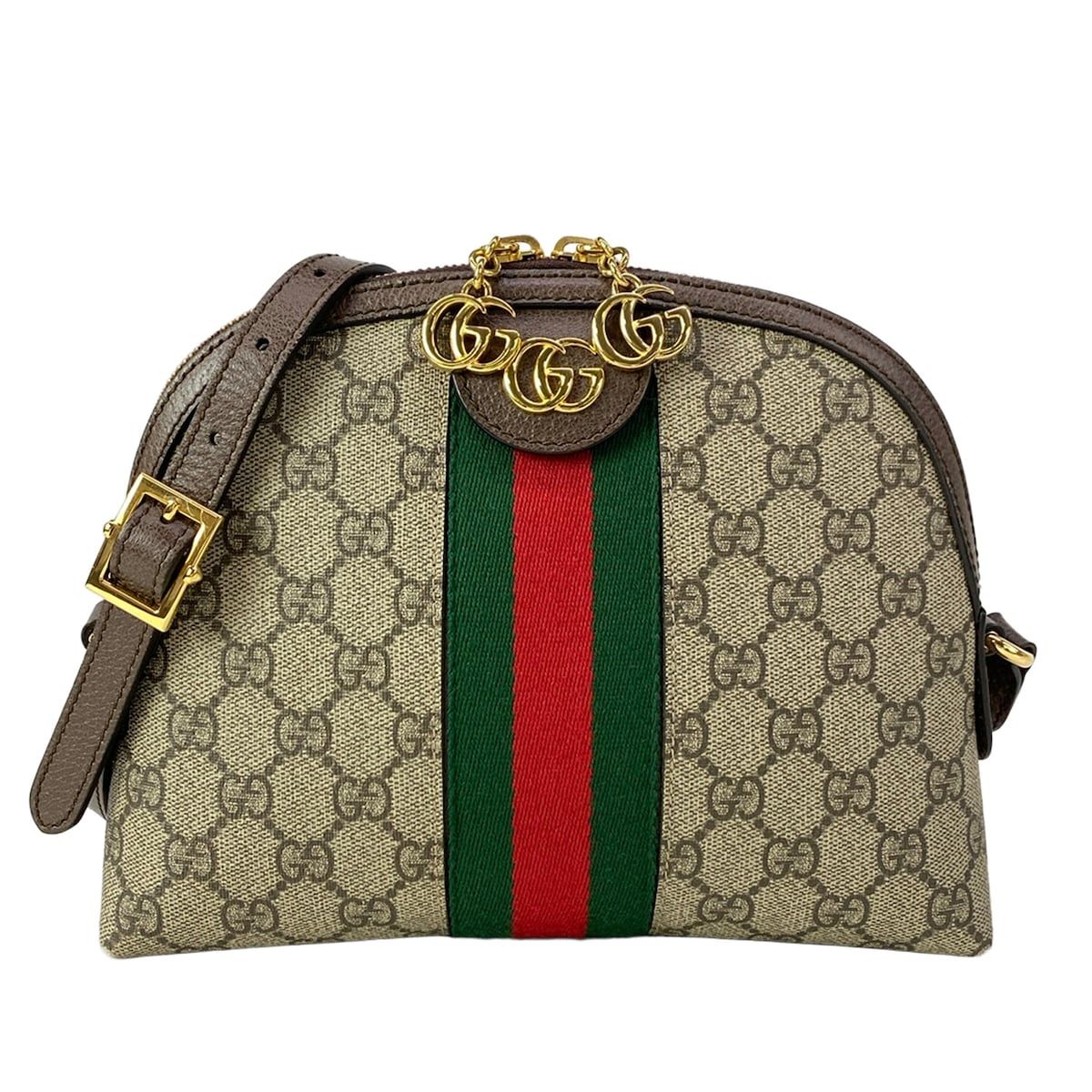 Gucci Shoulder Bag Ophidia Beige Dark Brown Dark Green Red Leather