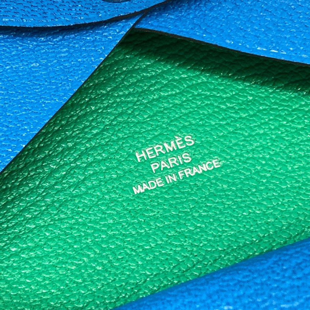 Hermes Coin Case Calvi Duo Verso Blue Zanzibar Mint Bicolor — view 5