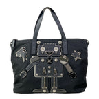 Prada Handbag Black Silver Studded Robot Leather