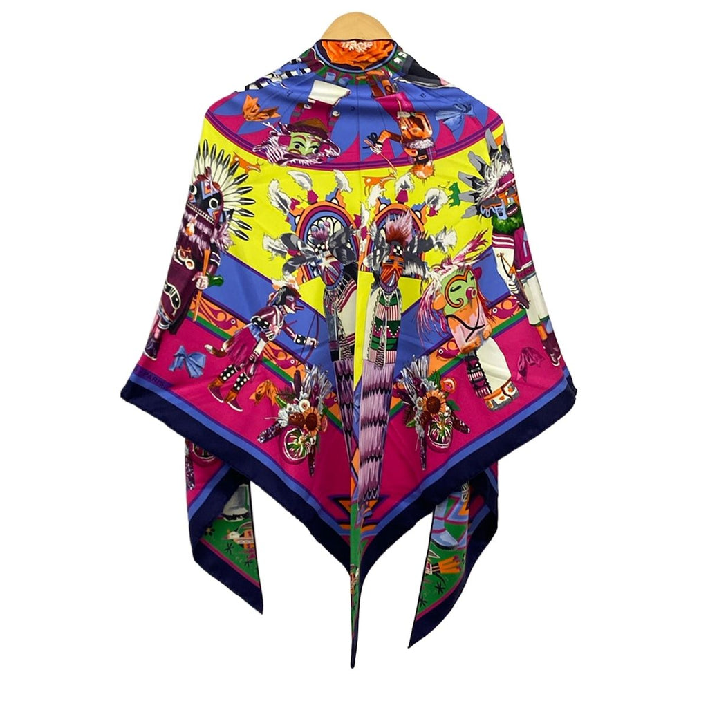 Hermes Scarf Pointie Navy Purple Multi Kachinas — view 2