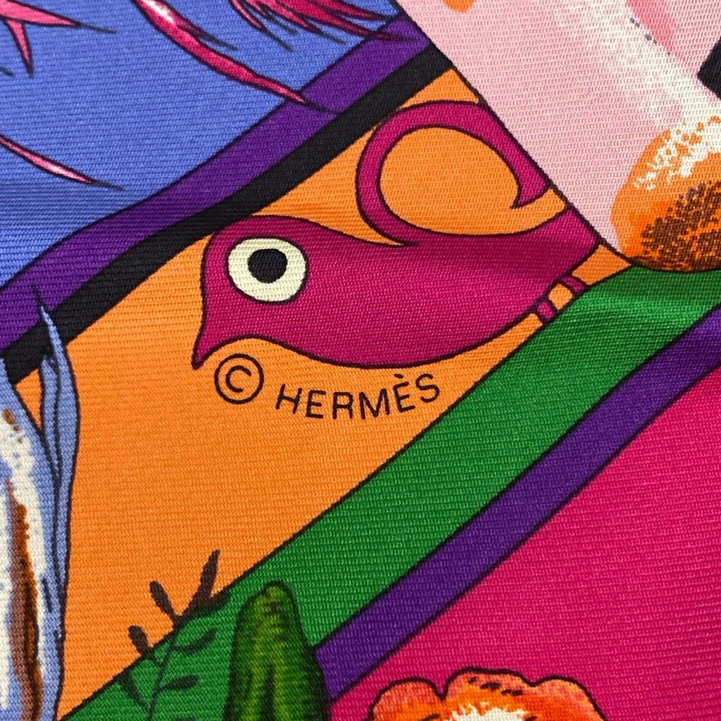 Hermes Scarf Pointie Navy Purple Multi Kachinas — view 3