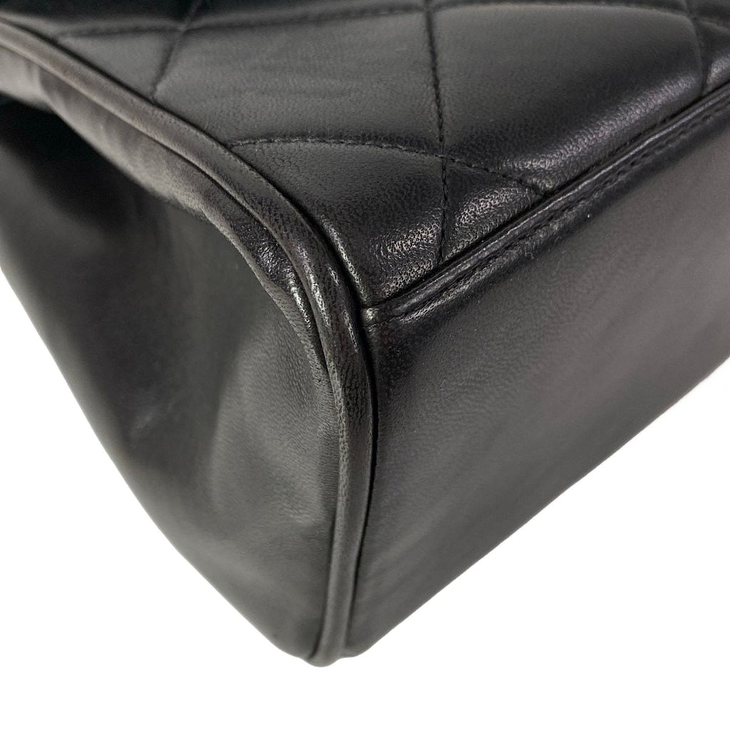 Chanel Handbag Trapezoid Bag Quilted Black Gold Flap Bag Chain Handle Lambskin — view 6