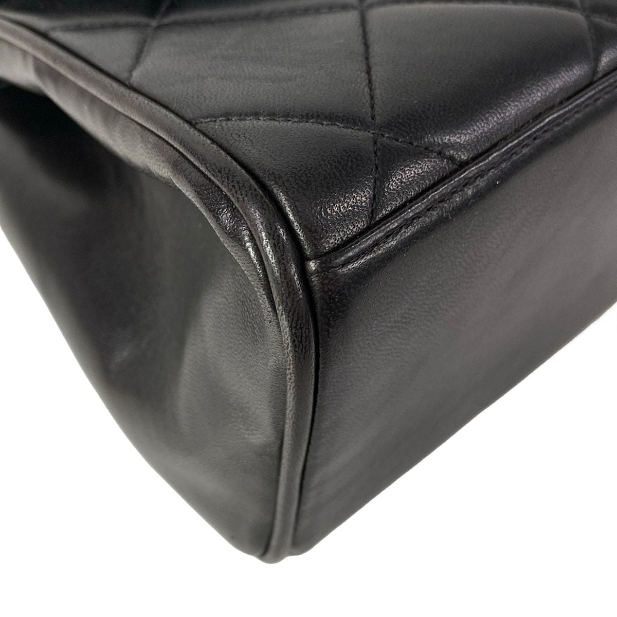 Chanel Handbag Trapezoid Bag Quilted Black Gold Flap Bag Chain Handle Lambskin — view 6
