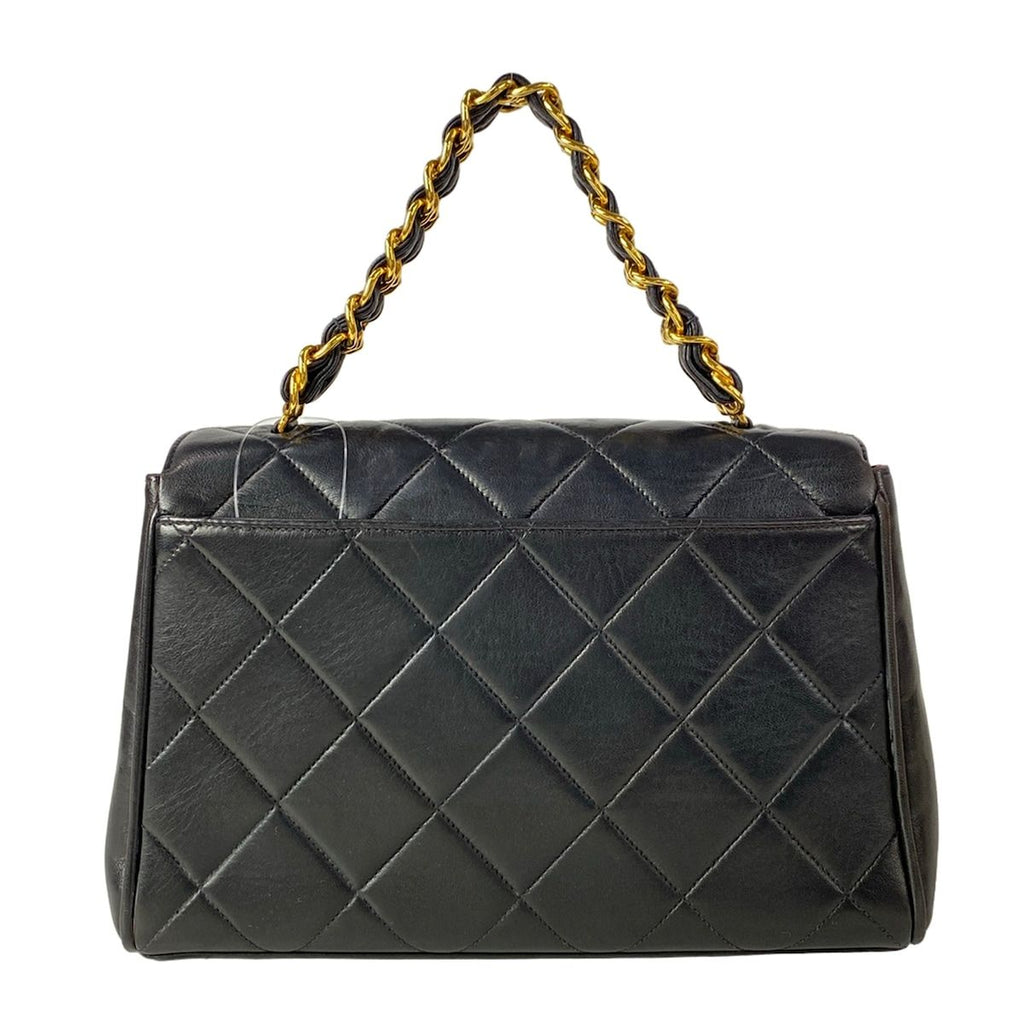 Chanel Handbag Trapezoid Bag Quilted Black Gold Flap Bag Chain Handle Lambskin — view 3