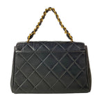 Chanel Handbag Trapezoid Bag Quilted Black Gold Flap Bag Chain Handle Lambskin — view 3