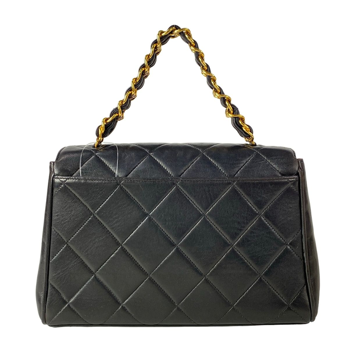 Chanel Handbag Trapezoid Bag Quilted Black Gold Flap Bag Chain Handle Lambskin — view 3