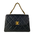 Chanel Handbag Trapezoid Bag Quilted Black Gold Flap Bag Chain Handle Lambskin
