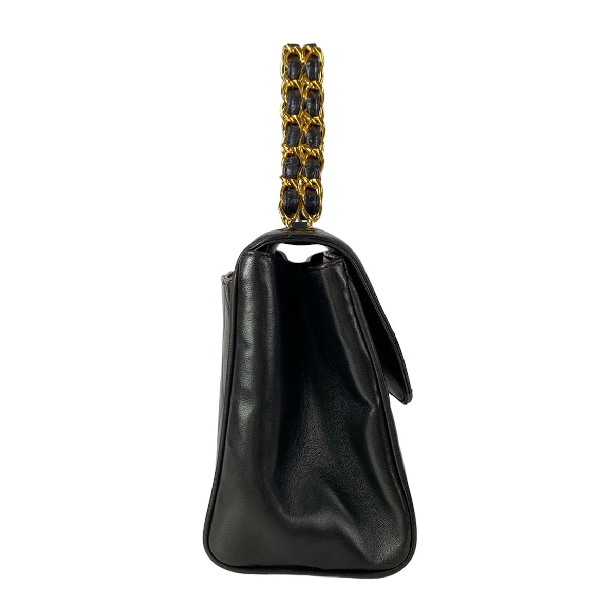 Chanel Handbag Trapezoid Bag Quilted Black Gold Flap Bag Chain Handle Lambskin — view 2