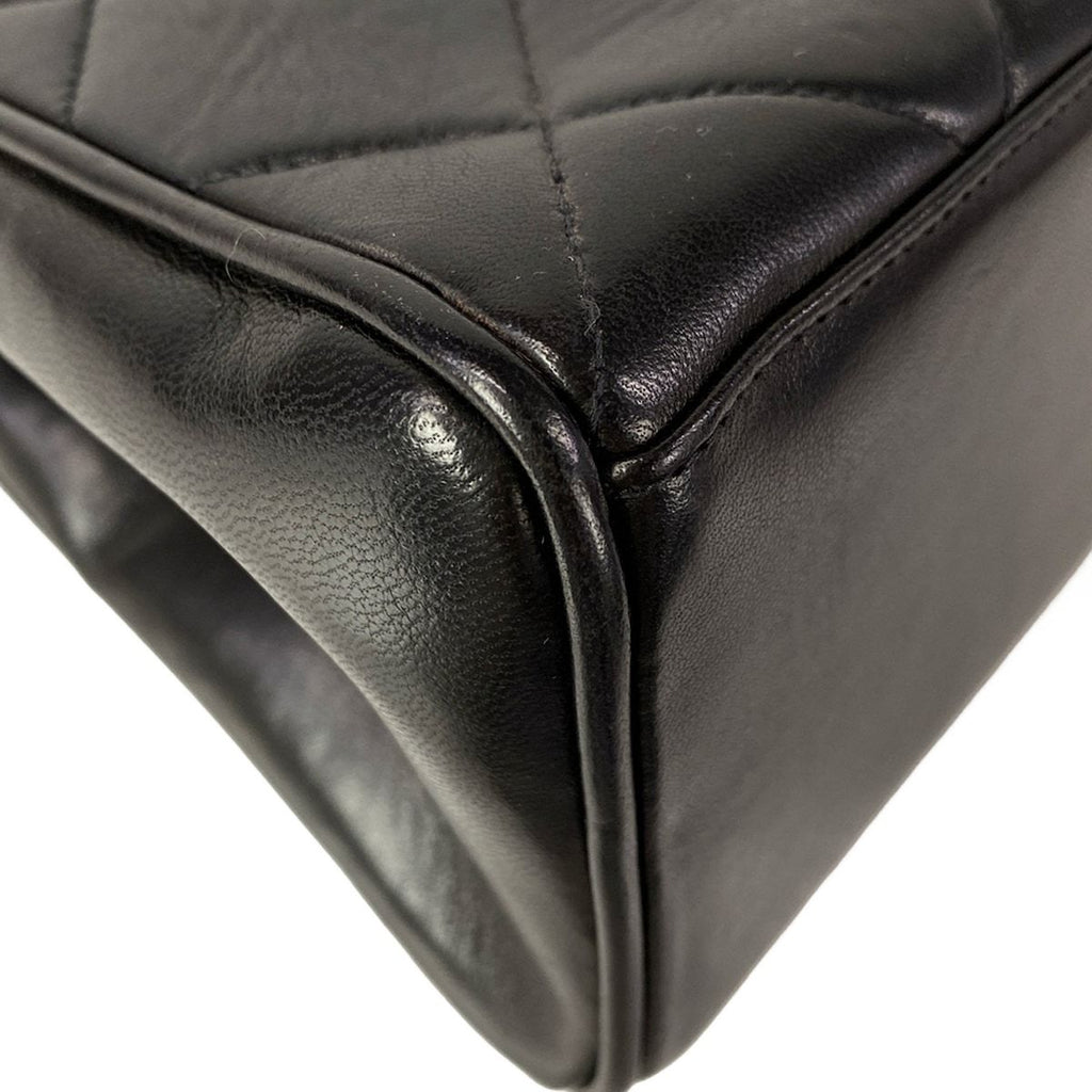Chanel Handbag Trapezoid Bag Quilted Black Gold Flap Bag Chain Handle Lambskin — view 8