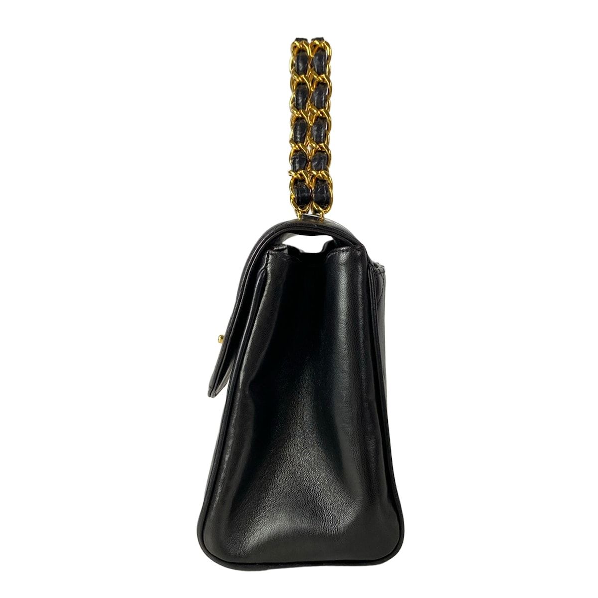 Chanel Handbag Trapezoid Bag Quilted Black Gold Flap Bag Chain Handle Lambskin — view 4