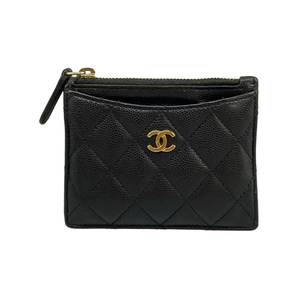 Chanel Coin Case Quilted Black Card with CC Logo Gold