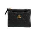 Chanel Coin Case Quilted Black Card with CC Logo Gold