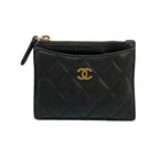 Chanel Coin Case Quilted Black Card with CC Logo Gold
