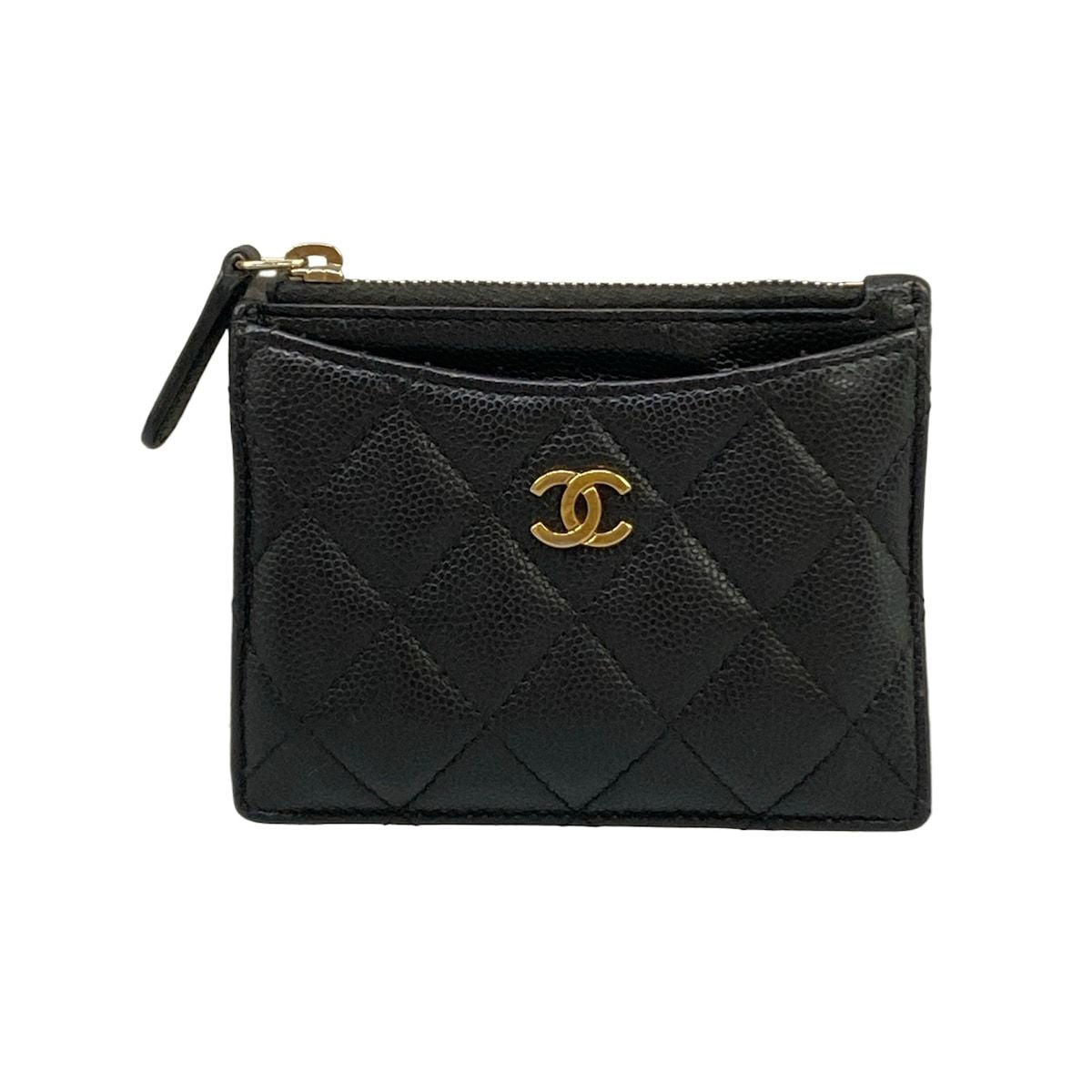 Chanel Coin Case Quilted Black Card with CC Logo Gold