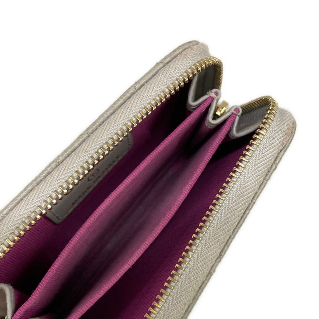Chanel Coin Case Quilted Light Gray Gold Zip Around — view 3