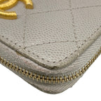 Chanel Coin Case Quilted Light Gray Gold Zip Around — view 5
