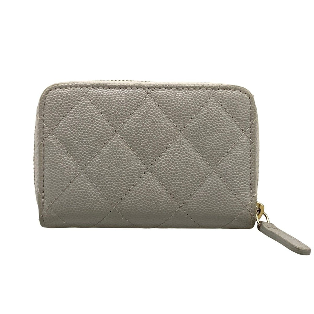 Chanel Coin Case Quilted Light Gray Gold Zip Around — view 2