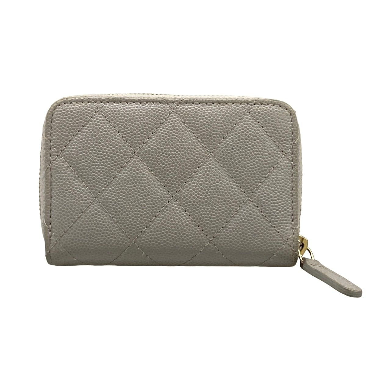 Chanel Coin Case Quilted Light Gray Gold Zip Around — view 2